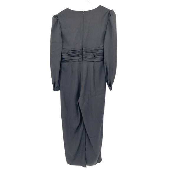 MAC DUGGAL Dress Size 6 Jumpsuit NEW Black Deep V Front Twist Puff Sleeve - Picture 6 of 7